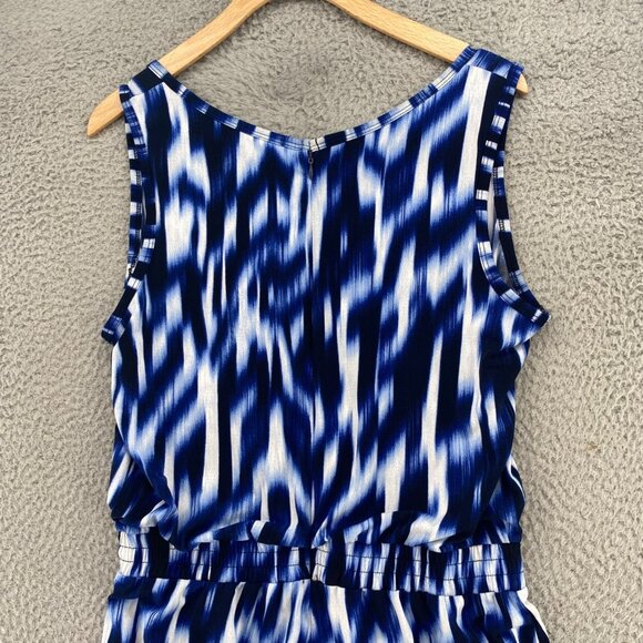 Calvin Klein Jumpsuit Womens 10 Blue Tank Stretch Wide Leg Smocked Waist Casual - Picture 4 of 12